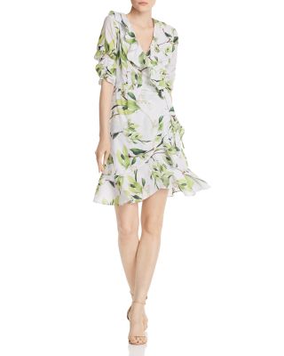 Adrianna Papell Floral Print Faux-Wrap ...
